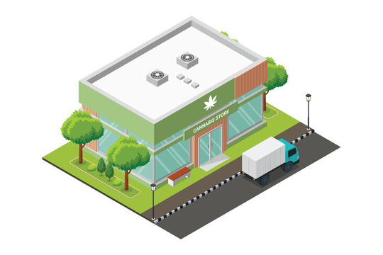 Isometric of Cannabis Marijuana Store Vector Illustration