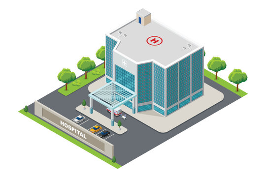 Isometric Hospital Vector Illustration