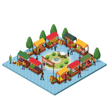 Isometric of Farmers Market Vector Illustration