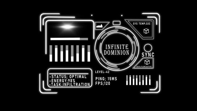 Futuristic hud interface overlay with digital data metrics and gaming 4k heads-up display