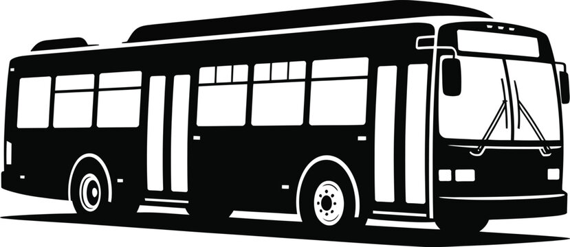 City Bus, Public Transportation, Vector Illustration, Black and White