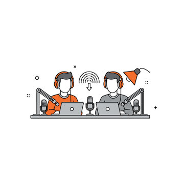 Two individuals engaging in a live virtual podcast or streaming session