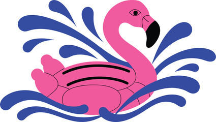 Fototapeta premium Inflatable Flamingo Pool Float Summer Beach Toy Minimal Flat Vector Illustration