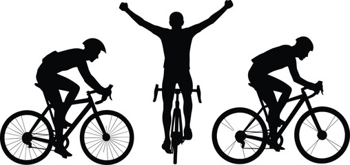 Obraz premium Cyclist, silhouette, riding, bicycle, sport, fitness, racing, athlete, isolated, black, figure, road, cycling, motion, speed, endurance, training, performance, activity, energy