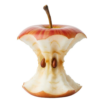 Bitten red apple core isolated on black background