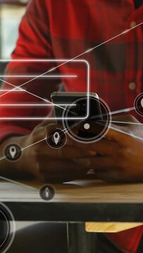 Vertical video: Person tapping phone, AR overlays expanding and orbiting to show connectivity data