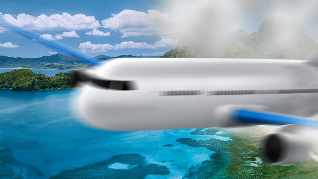 Airplane Transition Color Perspective Left 4K Alpha Channel &ndash; Flying Plane Animation Transition, Colorful Travel Scene Cut with Transparent Background for Video Editing