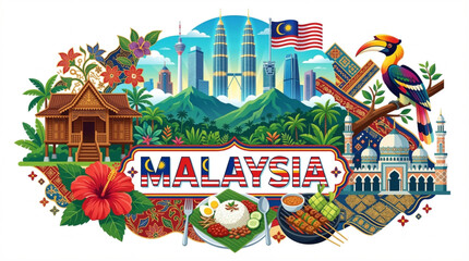 Obraz premium Vector Illustration of Malaysia's Cultural Landmarks and Traditions