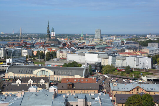 RIGA LAVTIA: Bird eye view of Riga is the capital and the largest city of Latvia. With 641,007 inhabitants (July 2015), Riga is the largest city of the Baltic states 