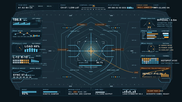 Futuristic combat mech targeting HUD interface