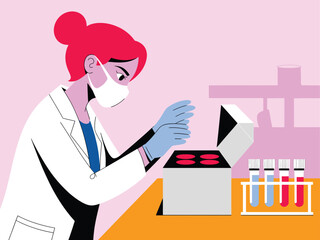 Fototapeta premium Scientist in laboratory with test tubes and sample box test tube scientist laboratory research experiment healthcare analysis equipment illustration