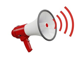 Naklejka premium Red megaphone emitting sound waves to illustrate amplification and communication