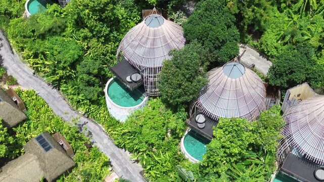 Luxury private villa hotel in the jungle, hotel in Phuket, top view of private villas with private pool