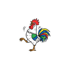Colorful cartoon rooster in motion. © andika