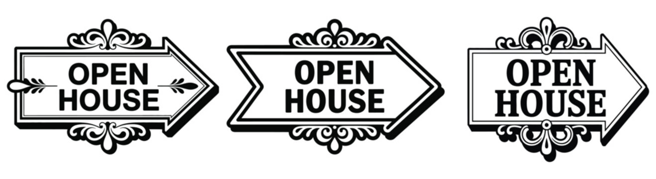 Vintage style open house arrow signs collection .