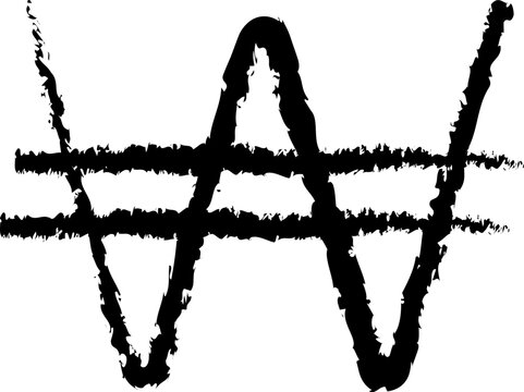 Hand-Drawn South Korean Won Currency Symbol in Ink Brush Style