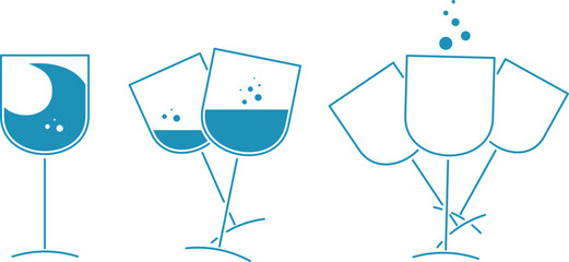 Glasses of champagne and drinks, glass goblets of wine, festive table toasts and fun, New Year's greetings with sparkling champagne © PAVEL VETLUGAEV