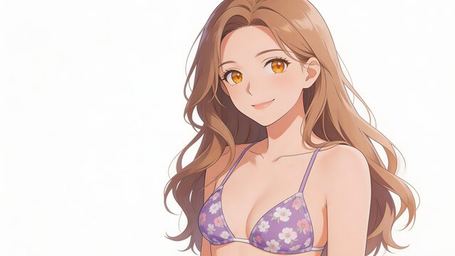 Anime girl with long hair and floral top