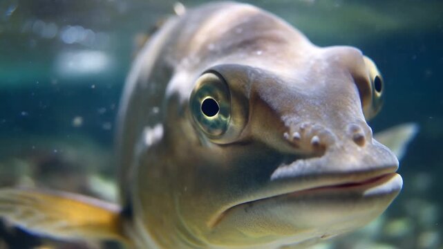 Hogfish, Close-up Underwater Shot with Bubbles, Ocean Floor Background, symbolizing marine life and underwater exploration