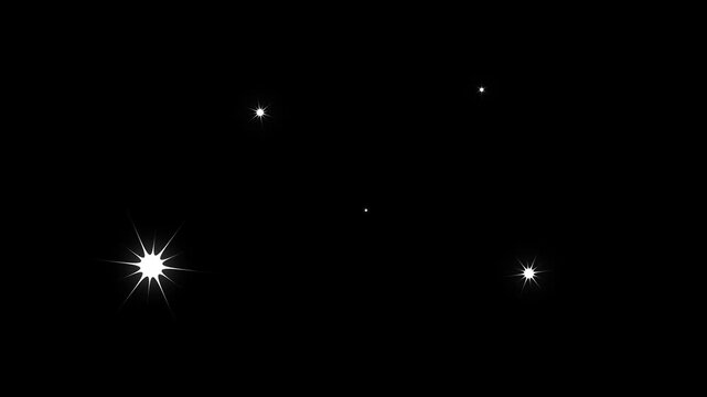 Twinkle light stars sparkling, Star twinkling for festive holiday event, sparkling stars animation, white cartoon, 4k star sparkle vector doodles, glowing light effect, black background 4k video