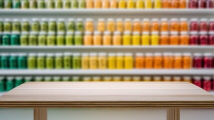 Naklejka premium Wide Horizontal Background Showcasing a Clean Space for Vitamins and Supplements With Bright Colors and Empty Area for Text and Promotion