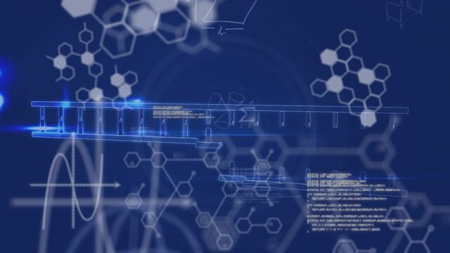 Animation of scientific data, dna and light in blue space