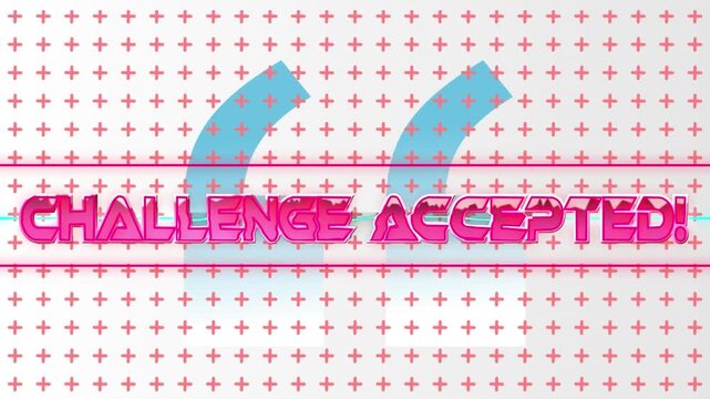 Animation of shapes over challenge accepted text on white background