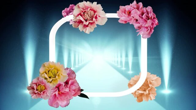 Animation of flowers and frame over stage