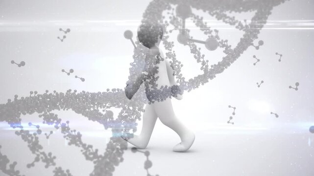 Animation of network of connections over woman practicing united states of particles