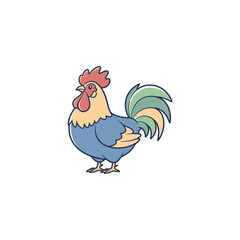 Colorful cartoon rooster standing proudly alone. © Maliha