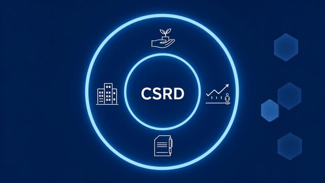 Illustration of CSRD compliance. A digital illustration conveying information. Corporate sustainability, environmental standards, social governance.
