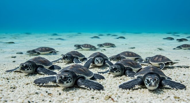 Celebrating turtle day hatchling sea turtles race to the ocean on a sandy beach