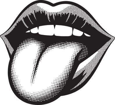 Lips and tongue texture black illustration