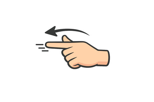 Swipe Left Hand Gesture Vector Icon for Mobile App Interface Navigation. Simple Flat Illustration of a Human Finger Pointing and Moving Left with an Arrow. Touch Screen Interaction Symbol.