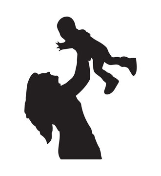 M&atilde;e e filho - Vetor - Silhueta