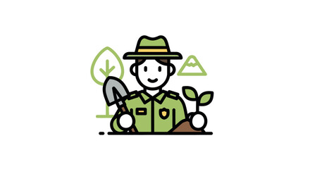 Obraz premium Cartoon gardener with green hat.