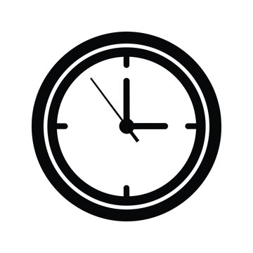 Wall clock icon showing three o clock time with minute and second hands in flat black and white circle design for schedules.