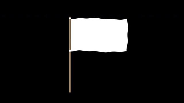 White flag waving seamless loop animation with clean fabric motion on a flag pole on black background. 4K animated white flag for flag placeholder, surrender concept, peace symbol, and motion graphic.