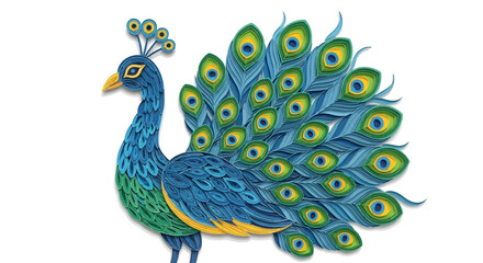 Fototapeta premium Quilled Peacock Displaying Vibrant Blue and Green Feathered Tail