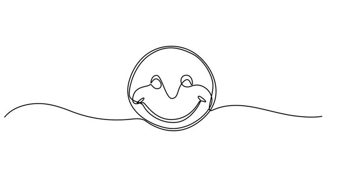 Self drawing line animation Smile Emoji Emoticon continuous line drawn concept video, Simple line art illustration of a laughing face emoji on a white background. Vector illustration, full length one.