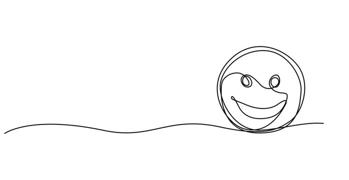 Self drawing line animation Smile Emoji Emoticon continuous line drawn concept video, Simple line art illustration of a laughing face emoji on a white background. Vector illustration, full length one.