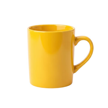 A bright yellow ceramic mug with a simple handle design, Png