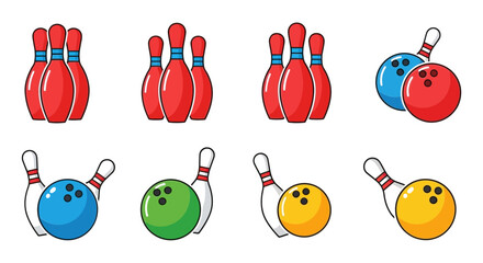 Bowling Pins and Balls Collection, Sports Game Icons, Vector Illustration © Mangga