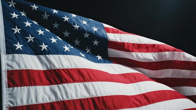 Symbol of the free world: A close-up view of the American flag fluttering, symbolizing the spirit of freedom and unity. The iconic design with its stars and stripes evokes feelings of patriotism.