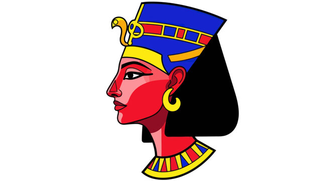 Ancient Egyptian Queen Profile Portrait, Nefertiti Style Headdress