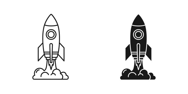 cartoon rocket ship launching into space flat design vector illustration