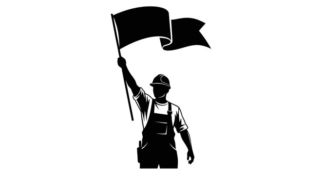 May Day Protest, activist, flag, silhouette, black, vector icon Vector