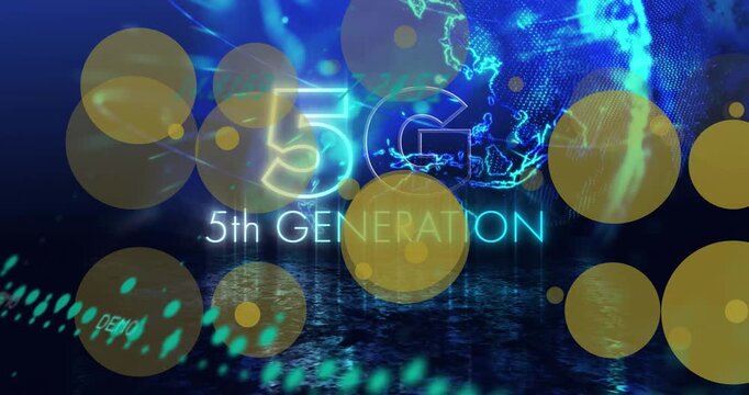 Animation of 5th generation and globe over navy background