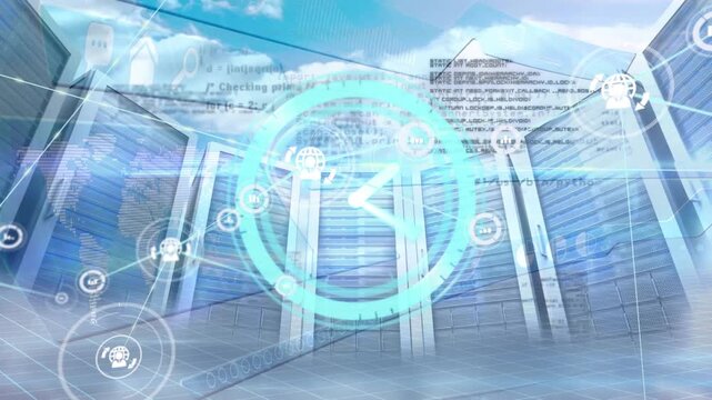 Animation of data processing over clock and servers