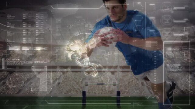 Animation of data processing over rugby player